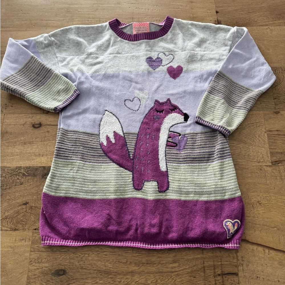 Souris Mini Kids Purple Fox stripes cute Sweater limited collection size 4 years